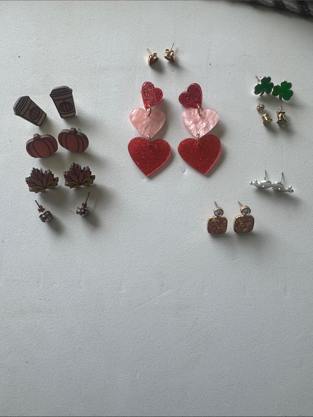 Red & Pink Triple Heart Dangle Earrings